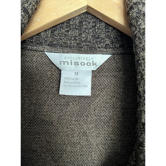 Misook Sweater Jacket Medium Full Zip Black Brown Animal Leopard Print Acrylic - Picture 4 of 6